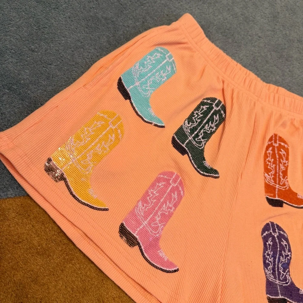 NWT Queen Of Sparkles / Waffle Cowboy Boot Shorts - Picture 3 of 7
